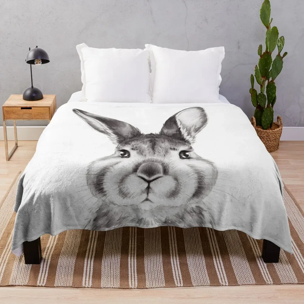 

Bunny - Black & White Throw Blanket Summer Cool Breathable Blanket for Sleeping