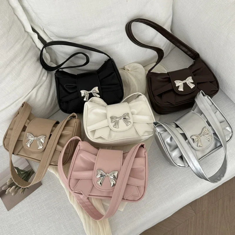 

Trendy Bow Shoulder Bag Handbag Casual Underarm Bag Daily Commuting Bags PU Leather Lady Banquet Bag Business Women's Bags