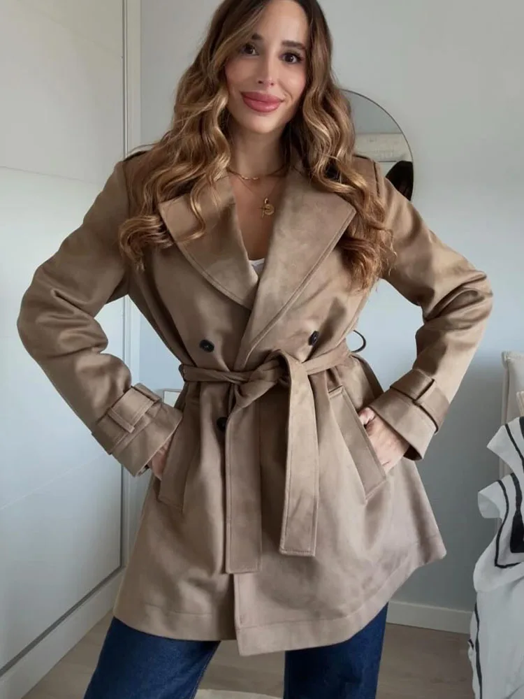 

HH женское ветрозащитное пальто из искусственной кожи с лацканами, двубортное однотонное пальто с карманами, женское осеннее винтажное пальто в уличном стиле