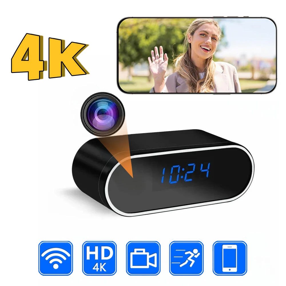 4K HD WIFI Clock Camera 120degree Camera Micro Cam IR Night View Alarm Camcorder Digital Watch Video Mini DVR Oculta Small Cam