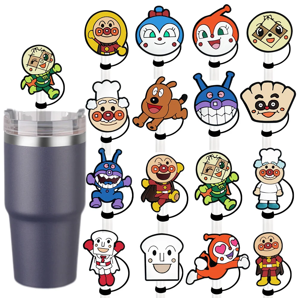 

1-16pcs japanese anime Straw Cover Cap 10MM Drink Straw Plug Reusable Fit Cup Accessories Straw Cap Charms Pendnt christmas gift