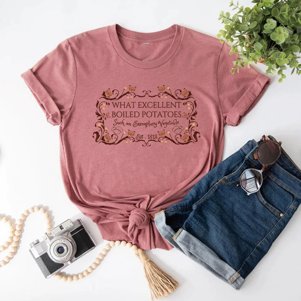 Lo que excelente camiseta de patatas hervidas, camisa de Jane Austen, camisas de orgullo y prejuicio, camiseta Floral Vintage, ropa estética para mujer