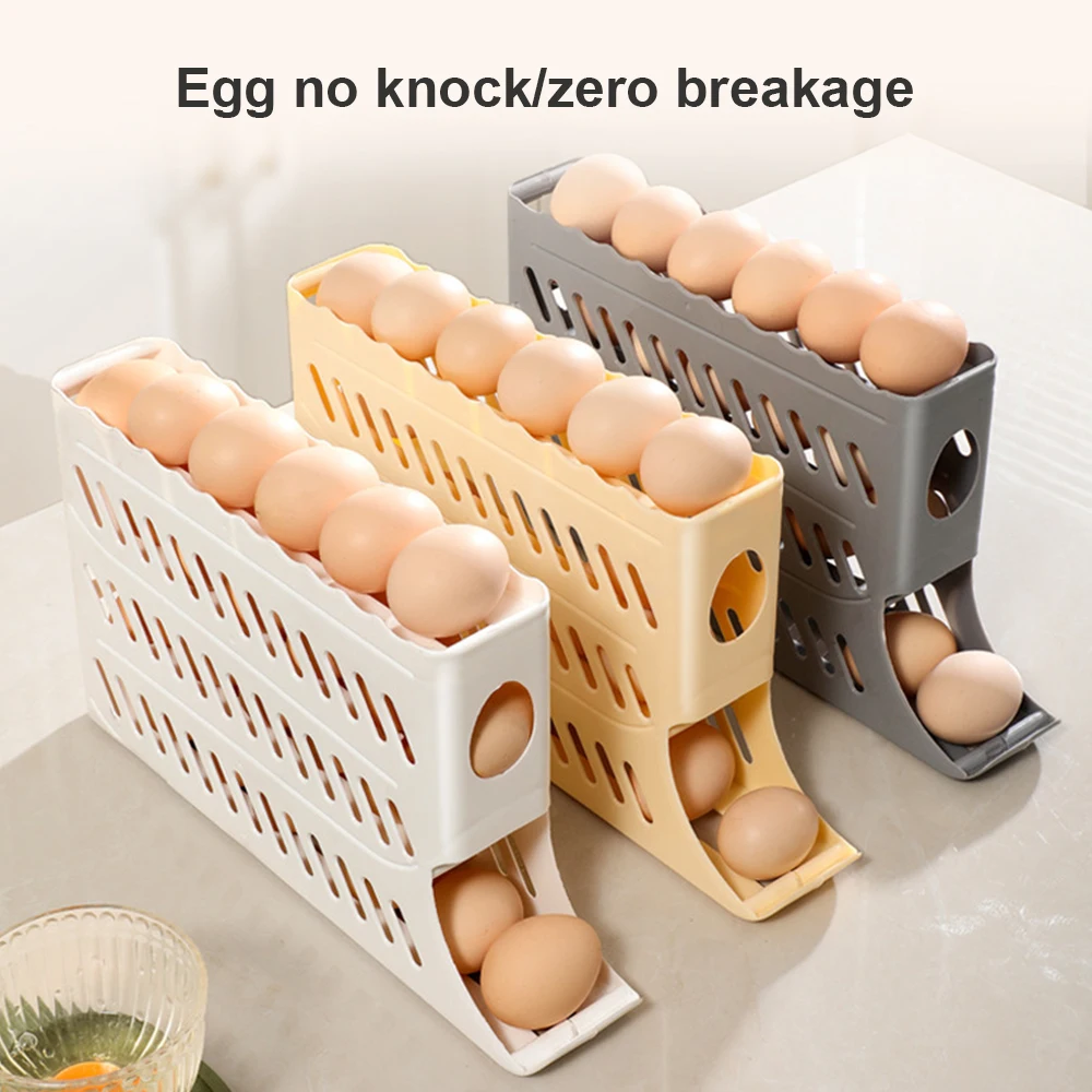 Automatic Scrolling Egg Rack Holder Storage Box Egg Basket Container Organizer Rolldown Refrigerator Egg Dispenser For Kitchen