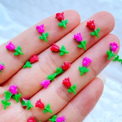 100Pcs New Cute Mini 5*10mm Rose Flower Resin Figurine Crafts Flatback Cabochon Ornament Jewelry Making Hairwear Accessories