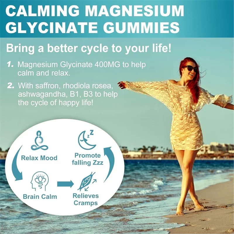 Ease Mood Magnesium Glycinate Gummies - Nervous System, Muscles Recovery, Heart Health, Sleep Quality Support