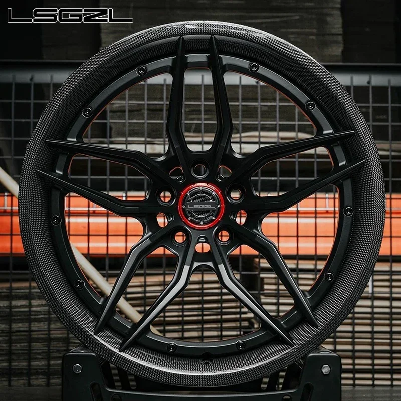 LSGZL forged wrap carbon fiber 2-piece 5x130 5x114.3 5x112 rim 17 -26 inch concave deep dish alloy for Porsche urus car wheels