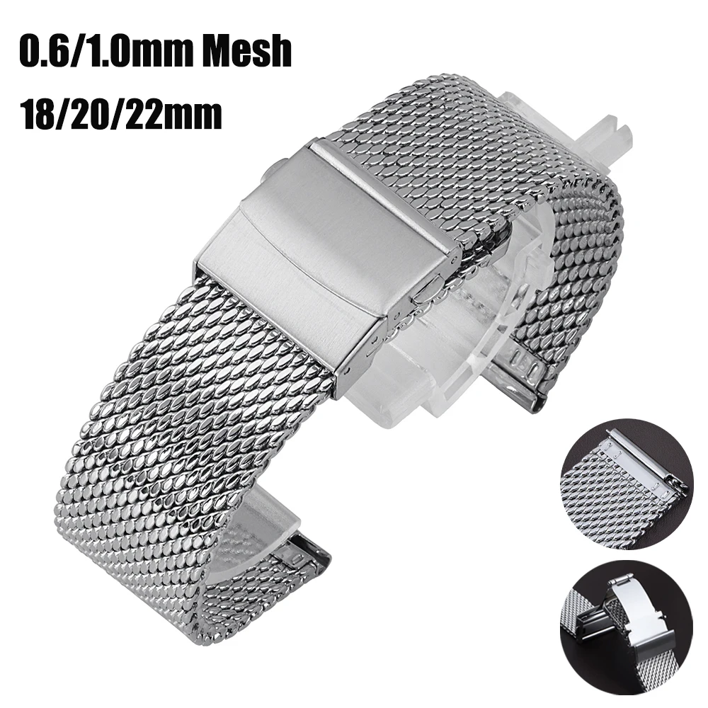 1.0mm 0.6mm Shark Mesh Watch Strap for IWC Watch Stainless Steel Milanese Universal Strap 18mm 20mm 22mm Men Women Watch Band