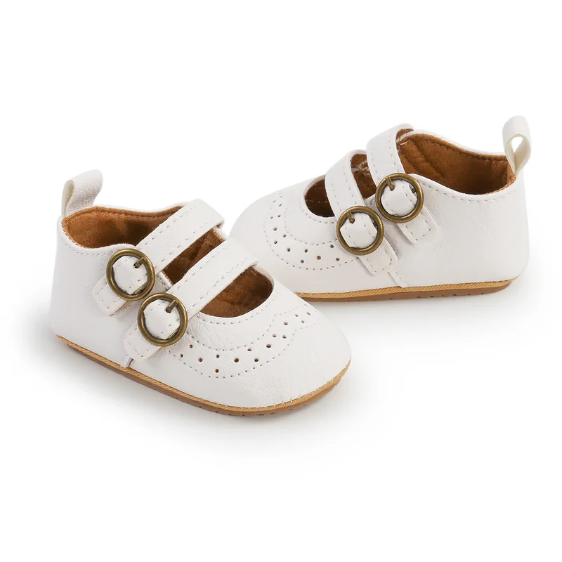 New Baby Leather Shoes Retro Baby Girl Dress Princess Shoes Anti-slip Rubber Sole Newborns First Walkers Toddler Shoes