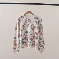 Women's Sweater jewelry Gifts Print Pullover Sweater Women Clothing Luxury Brand Long Sleeve Jumper Colorful Tops Y2K Clothes