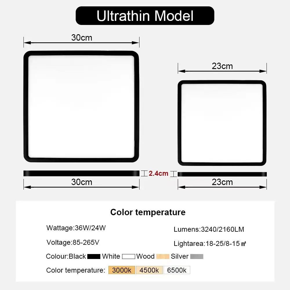 Lámpara de techo Led cuadrada moderna, accesorio ultrafino de 2,4 cm con Control remoto regulable para dormitorio y sala de estar