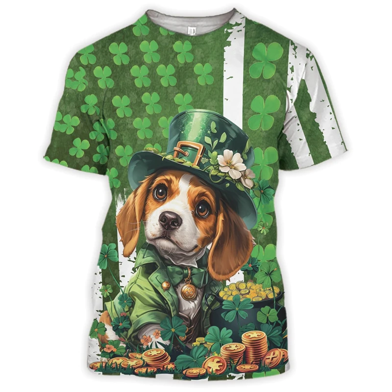 Clover Animals Graphic T Shirts Lucky Money T Shirt For Men Clothes Cute Dog Raccoon Squirrel T-Shirt Casual Unisex Streetwear