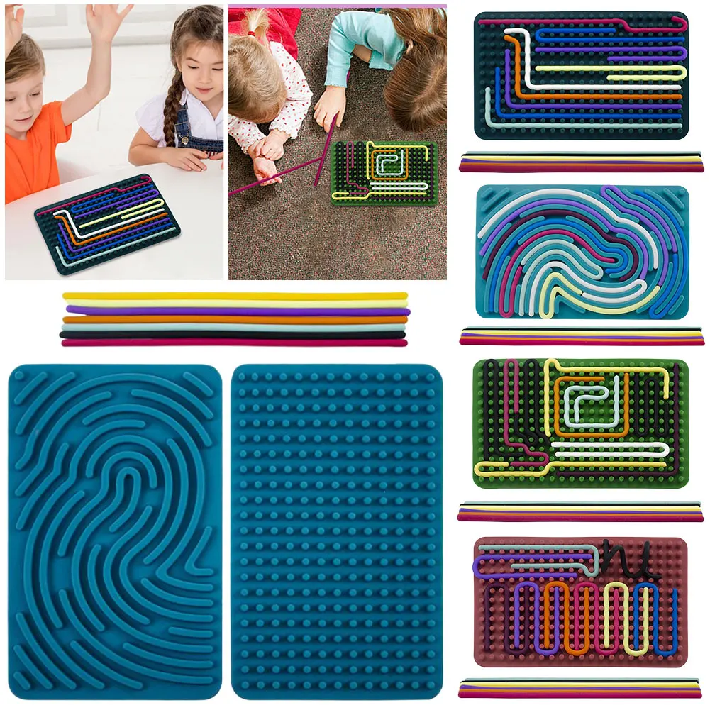 Double Side Sensory Activity Board with 11 Strings Silicone Fidget Toy Sensory Mat for Calming Stress Anxiety ADHD & Autism