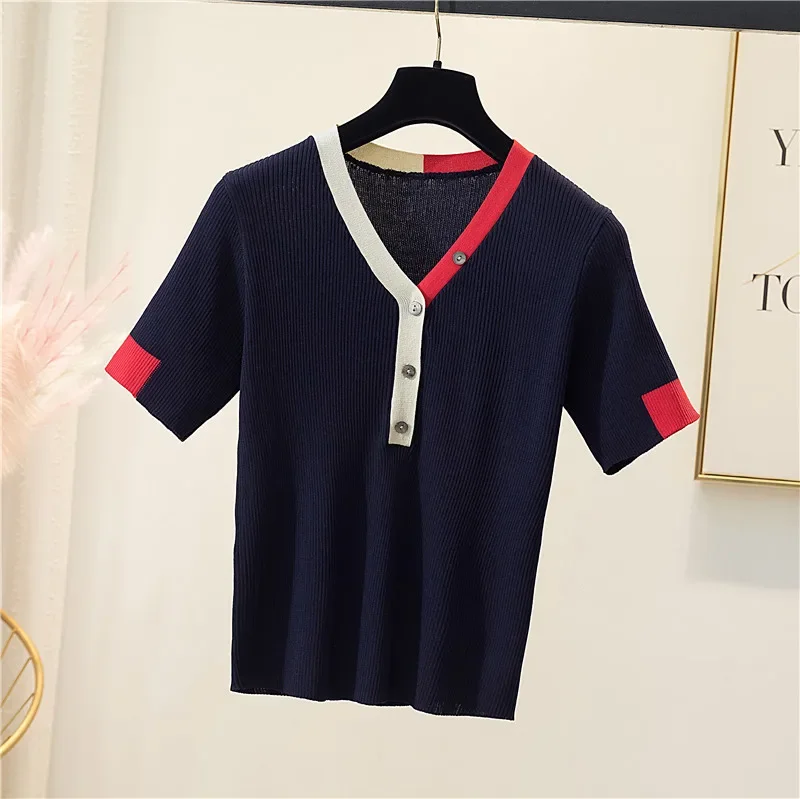 T-shirt femme new summer pure cotton top women round neck pullover short sleeve pure color knit sweater size 4XL tees hot V1129