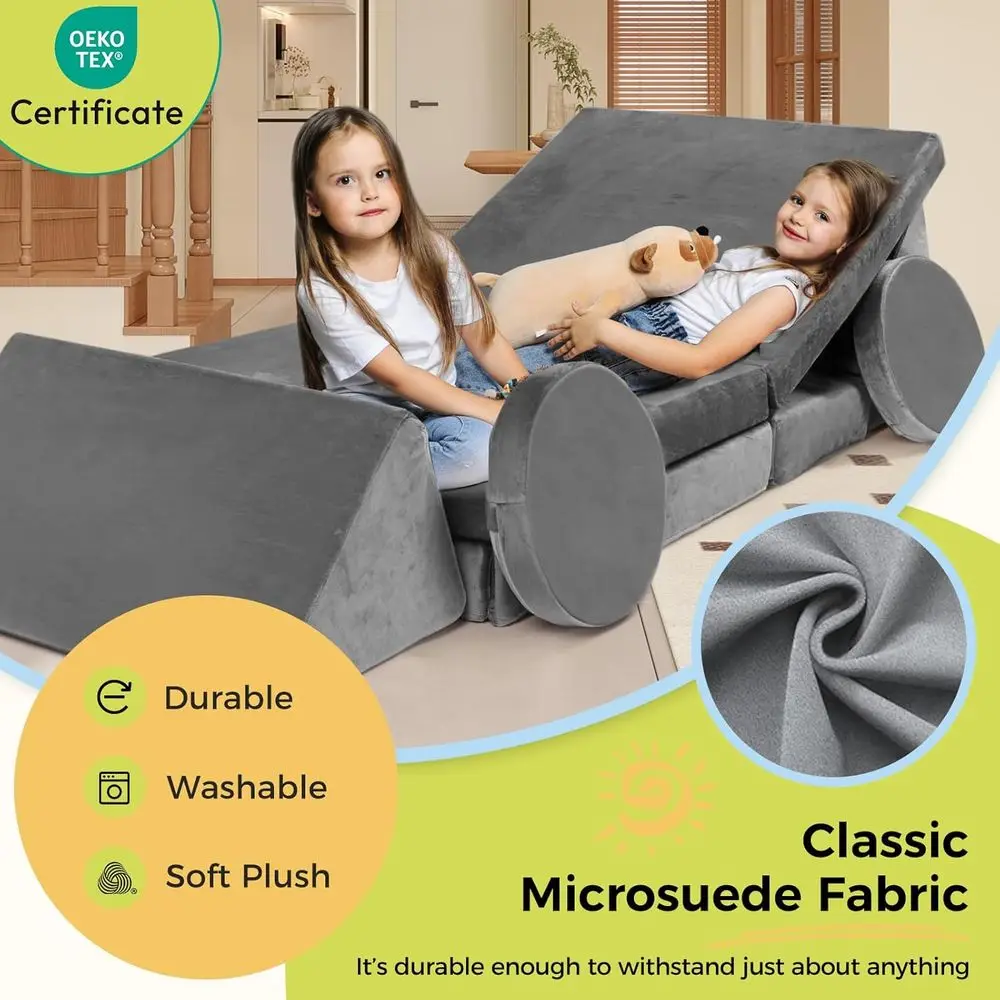 مجموعة أريكة اللعب المعيارية للأطفال: أثاث مقطعي للأطفال مكون من 18 قطعة لغرف النوم وغرف اللعب، وسائد إسفنجية قابلة للتحويل #2