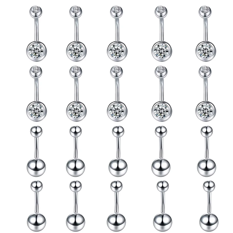 20 pièces/lot Piercings de Nombril en acier inoxydable strass anneaux de Nombril boule Ombligo Nombril Piercings de ventre bijoux de corps Sexy