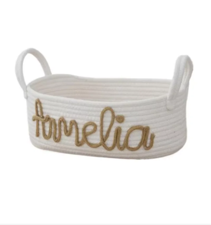 Handmade Letter Storage Basket, Handmade Personalized Name Storage Basket, Cotton Rope Woven Toy Pet Storage Basket