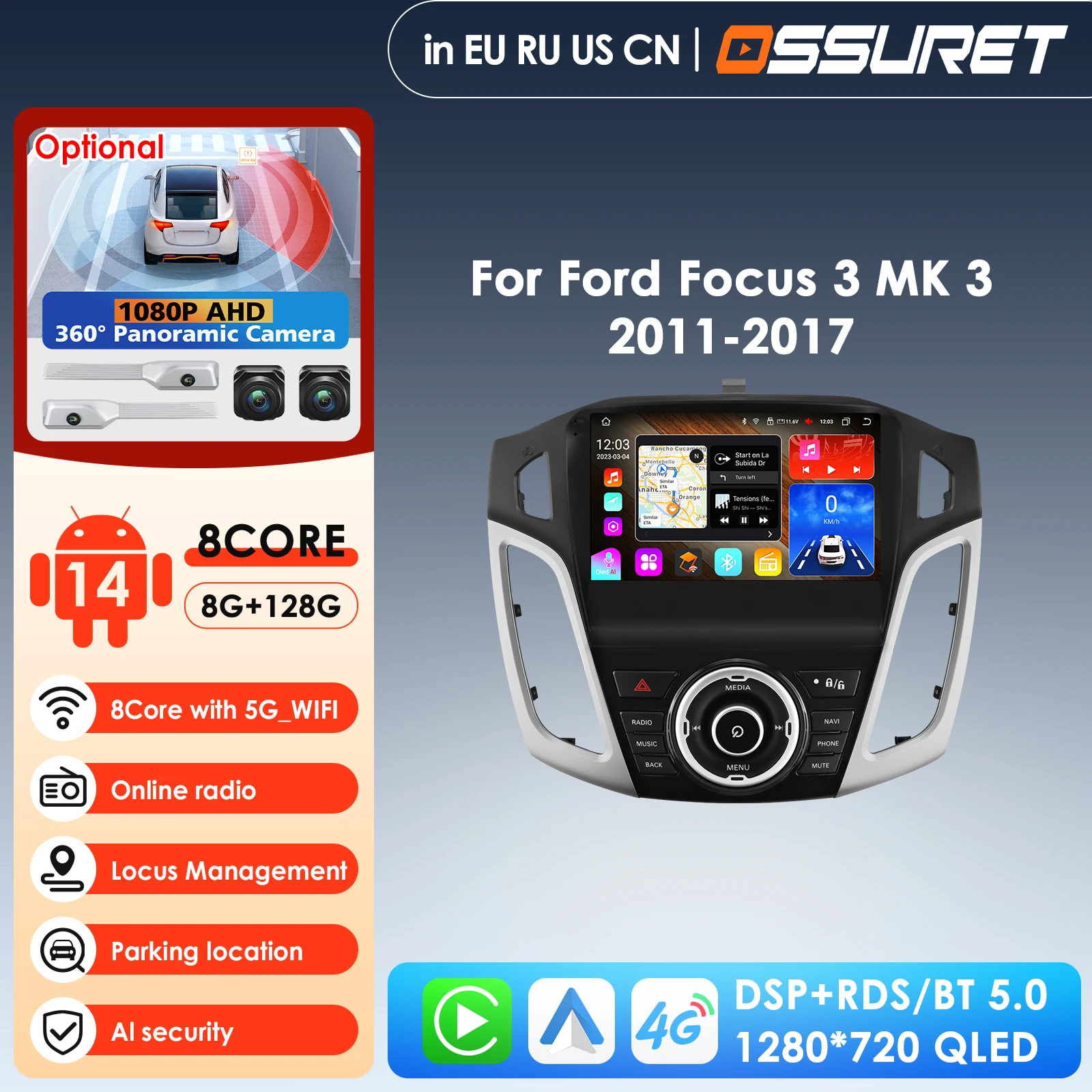 

9-дюймовый автомобильный Android 14 GPS-навигатор для Ford Focus 3 Mk 3 2011 2012 2013-2015 автомультимедийное радио видео 2Din головное устройство