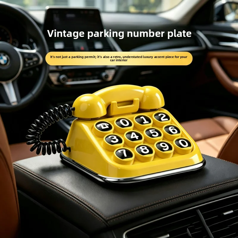 Vintage Telephone Car Parking Plate Abs Temporary Parking Number Sign Retro Telephone Ornament For Car Dashboard Interio