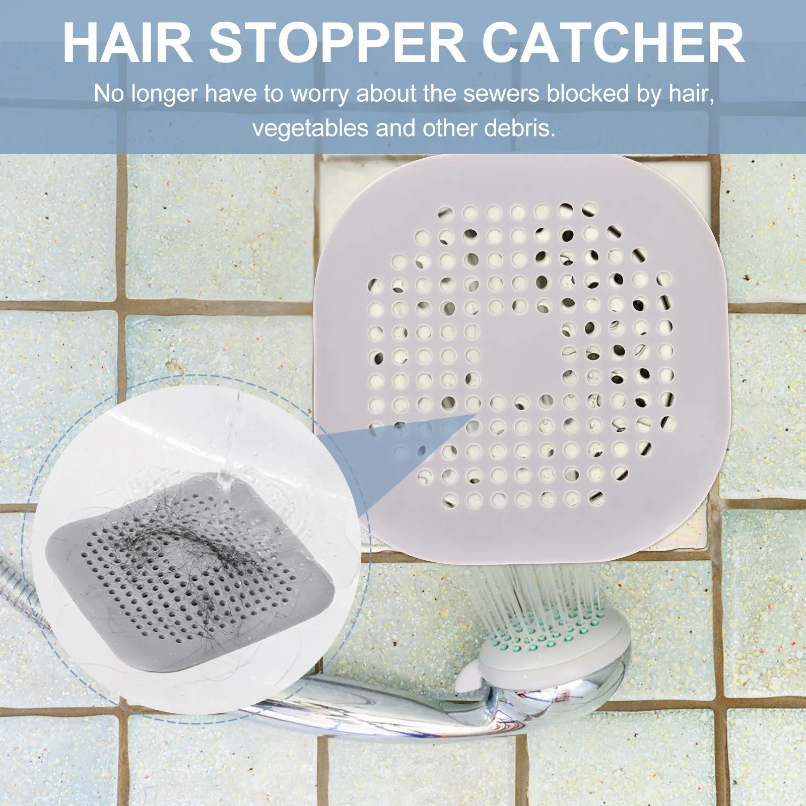 

4Pcs Square Hair Catcher Drain Cover Thickened Polished Smooth Edges Prevent Clogs for Shower Bathtub Kitchen Bathroom Drain