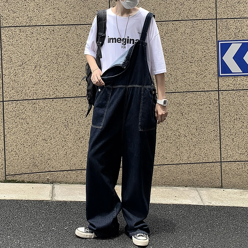 

Spring Autumn Men's Denim Overalls Trousers Fashion Loose Casual High Street Wide-leg Long Pants Jumpsuit Male Clothes