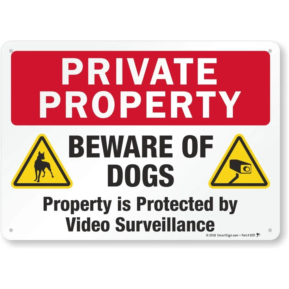 Panneau de signalisation de propriété privée avec vidéosurveillance, Attention aux chiens, panneau en aluminium, antirouille, laminé 40 mil