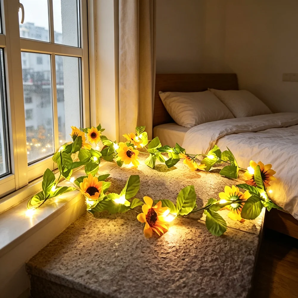 

Home Decor Battery Powered Garland Light Flower Green Leaf String Lights for Wedding Christmas Tree Artificial Vine Fairy Lights