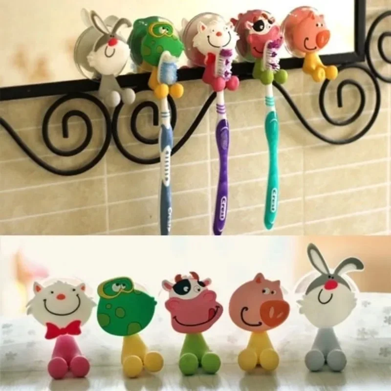 Suction Cup Toothbrush Holder Wall Mounted Cute Cartoon Cat And Pig Bathroom Toothbrush Suction Cup Toothpaste Hanger Rack