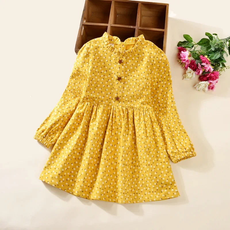 Vestido de princesa para niñas, primavera y otoño, novedad de 2024, ropa de manga larga de algodón con flores para niños, vestido de fiesta, disfraz