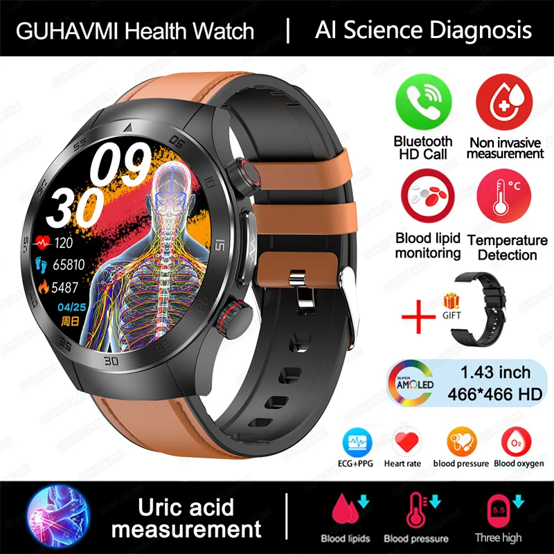 GUHUAVMI 2025, neue Saphirglas-Laserbehandlung, drei hohe Smartwatches für Männer, EKG + PPG, Herzfrequenz, Blutsauerstoff, Gesundheits-Tracker, Smartwatches 9
