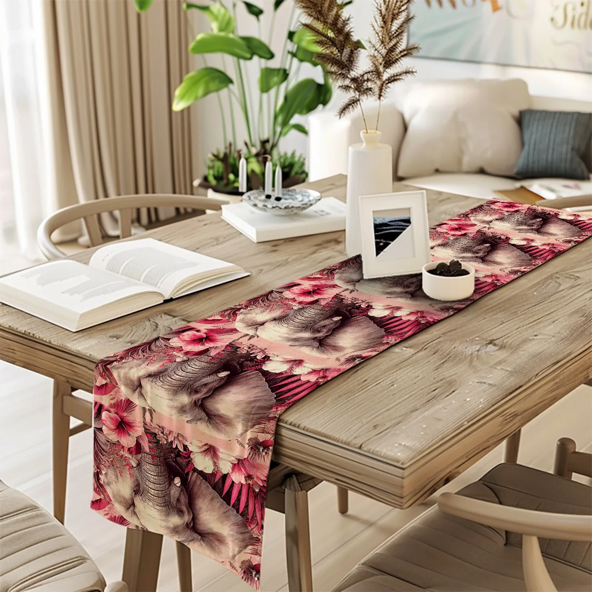 decor table runner Tropical Palm Leaves Geometric Abstract Style Table Flag for wedding,Restaurant,Holiday Gathering New Year,Bi