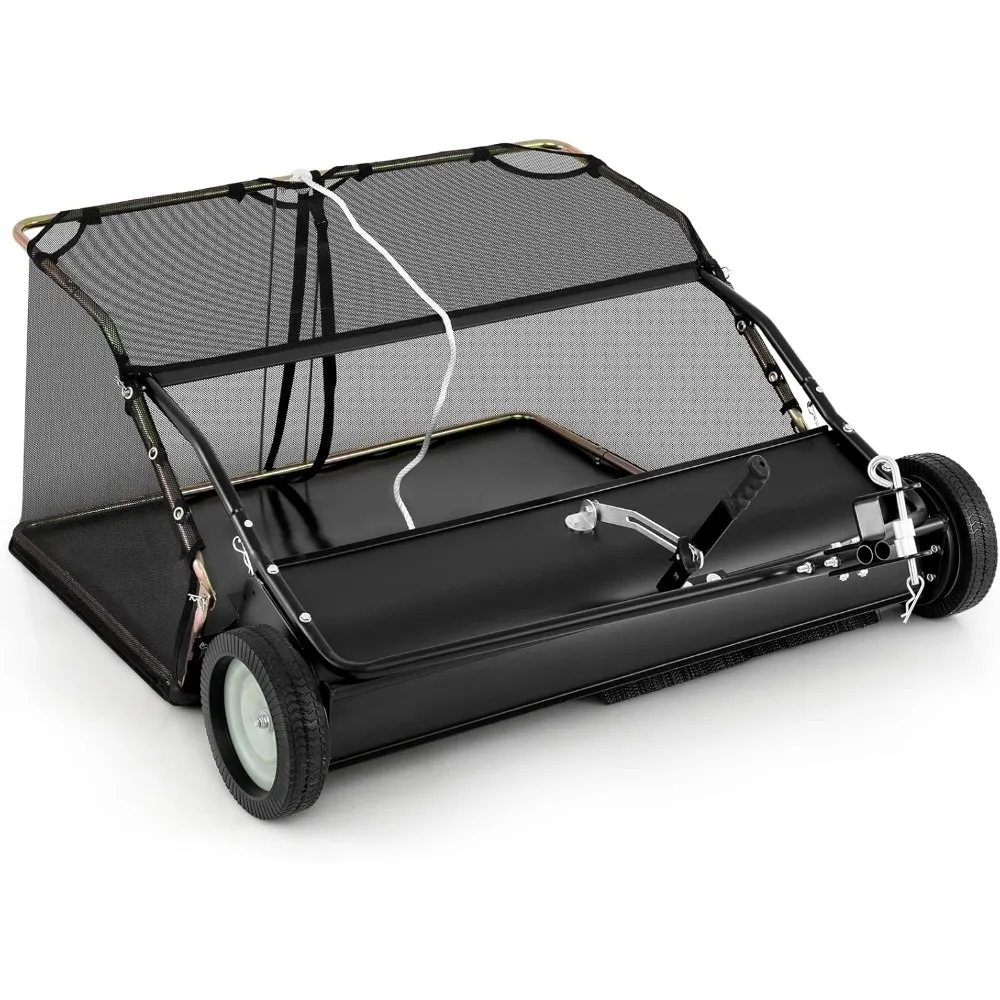 

42" Lawn Sweeper Tow Behind, Yard Sweeper w/26Cu.FT Large-Capacity Hopper Bag, Dumping Rope, Adjustable Sweeping Height, Leaf G