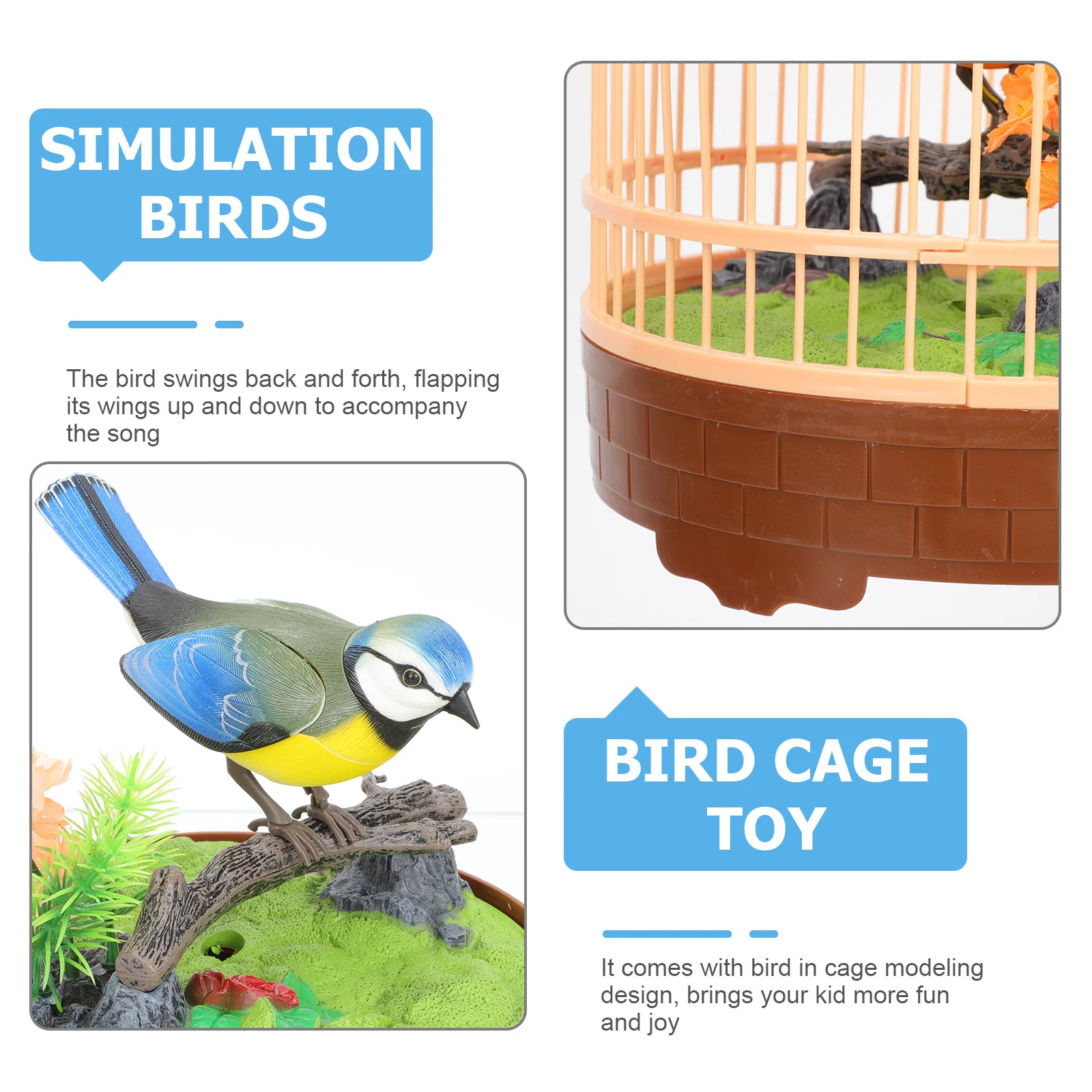 Birds Toys Childrens Realistic Sound Activated Singing Electric Cage Fake Decorate