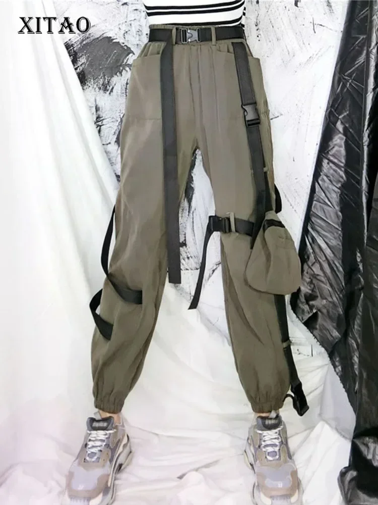 

XITAO Европейский стиль, комбинезон с пряжкой и лентой, трендовые женские брюки в стиле хип-хоп, уличная одежда, свободные спортивные штаны с карманами, дикая женская одежда XJ3576