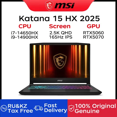 2025 MSI Katana 15 HX Laptop para juegos 15,6 pulgadas 2,5 K QHD 165Hz pantalla IPS Notebook i9-14900HX 32GB 2TB RTX5060 Netbook ordenador PC
