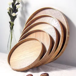 Nordic Wooden Tray Simple Round Serving Tray Retro Serving Plate Fruit Dessert Storage Tray Cosmetic Display Plate Room Decor