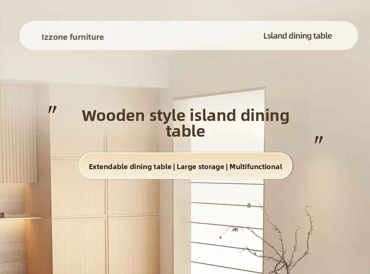 LH cream log island dining table integrated small household retractable dining table island