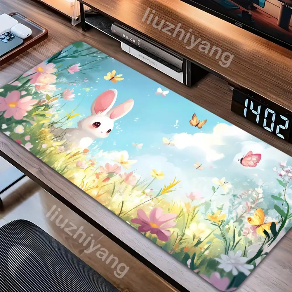 Cute Rabbit Mouse Pad XL Office Gamer Keyboard Desk Mat Adorable Cartoon Desk Pad Non-Slip Laptop Large Rubber Cartoon Mouse Pad