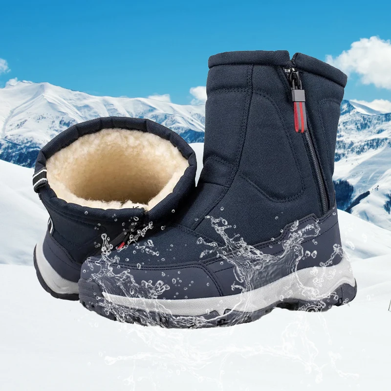 

Winter Men Boots Shoes Fleece Warm Snow Boots Mid-calf Men's Shoes Thick Plush Waterproof Boots For Male Cotton Shoes