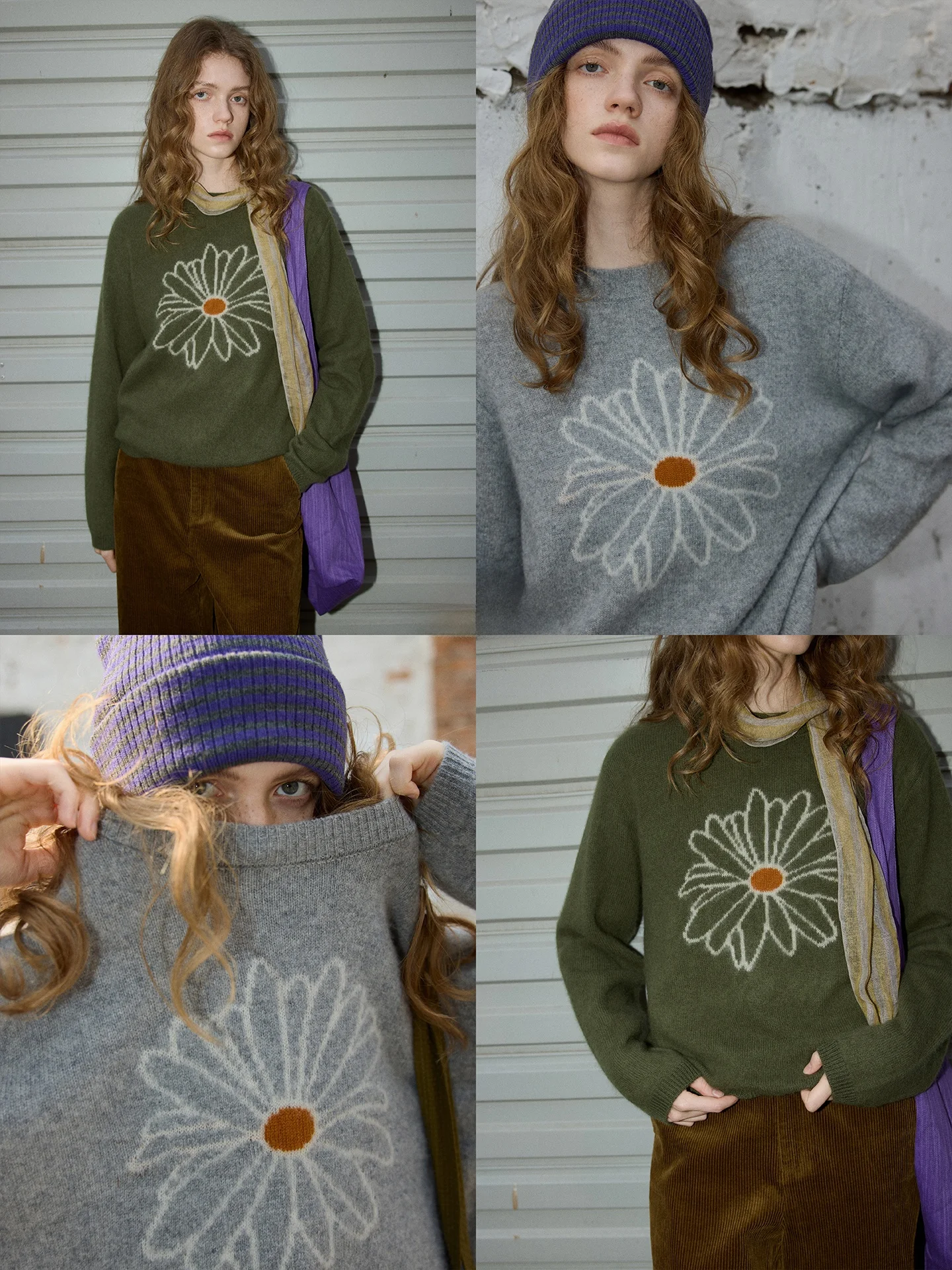 

BMLT Early Spring 00 Wool Loose Knitted Sweater Floral Embroidery Korean Sle Women's Casual Long Sve round Ne Top