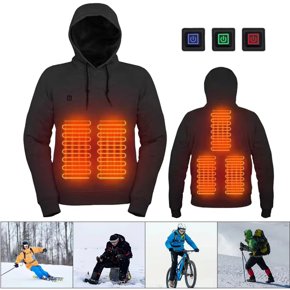 

Unisex USB Heating Hoodies Outdoor Heated Jacket Clothes Winter Rechargeable Long Sleeve Fall/winter Heating Thermal Sportswear