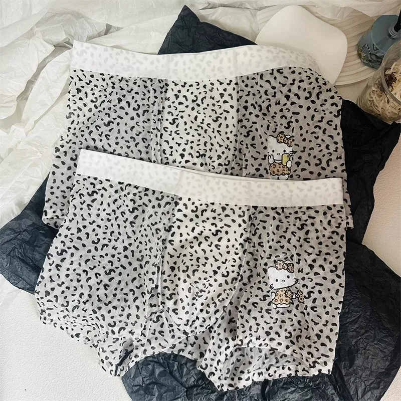 

2pcs/set Cartoon Kitty Boys Boxer Briefs Leopard Print Y2k Anime Summer Thin Breathable Ice Silk Underwear Men Short Panties