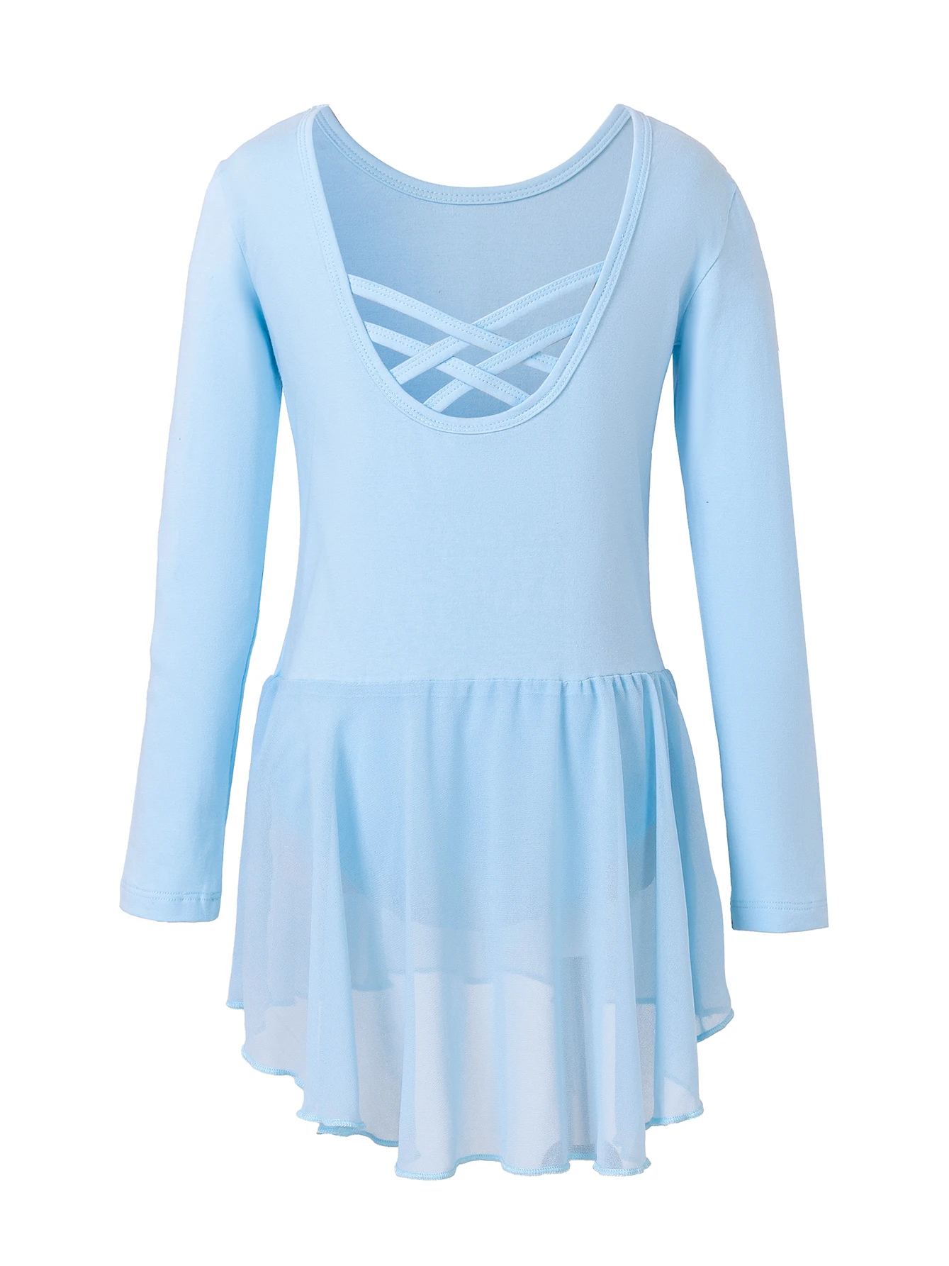 Girls' Long-Sleeved Tight-Fitting One-Piece Outfit with Cross-Back Cutout Design, Flowing Tulle Skirt, Dance Dress, Ballet One-Piece Practice Outfit, High Elasticity, Comfortable and Breathable, Children's Sports-Specific Practice One-Piece Outfit, Festival Dance Cute Performance Outfit