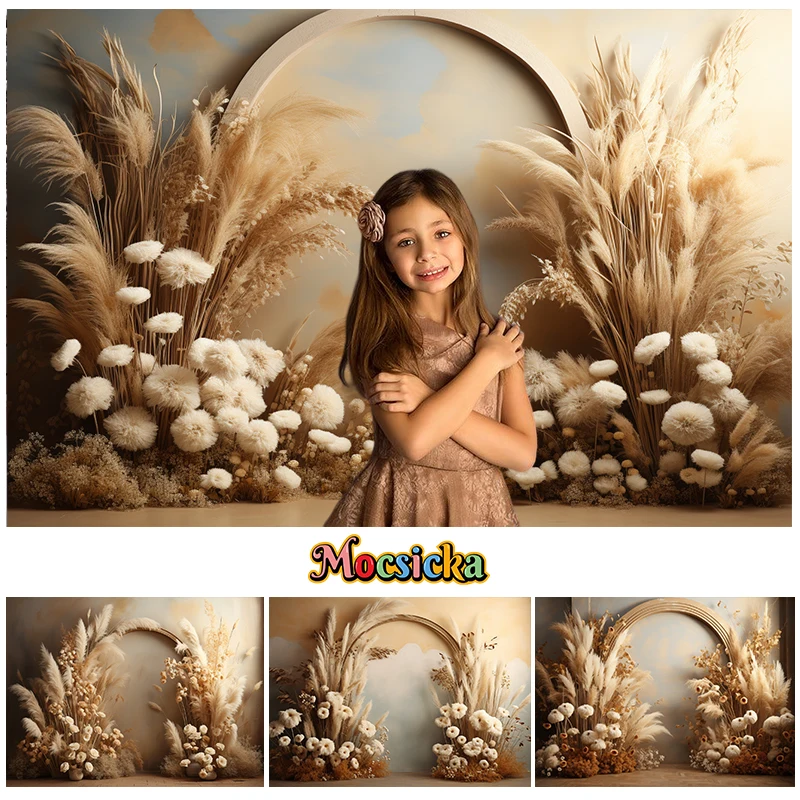 

Mocsicka Adult Kids Photography Background Fall Wheat Flower Arch Decor Baby Shower Portrait Newborn Studio Photography Props