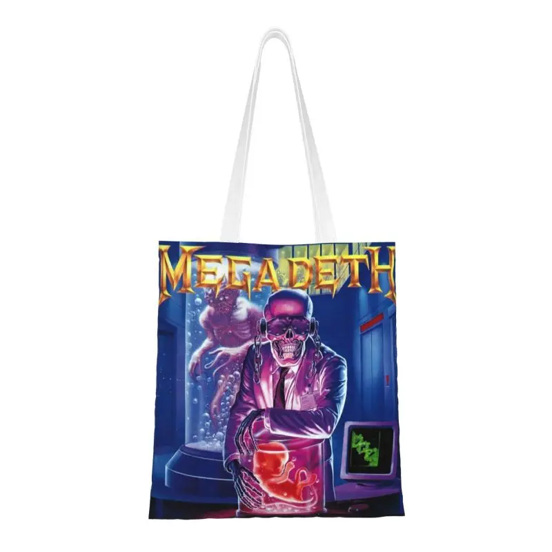 Megadeths Rest In Peace Blue Grocery Tote Shopping Bag Women Custom Rock Band Canvas Shoulder Shopper Bags Big Capacity Handbag