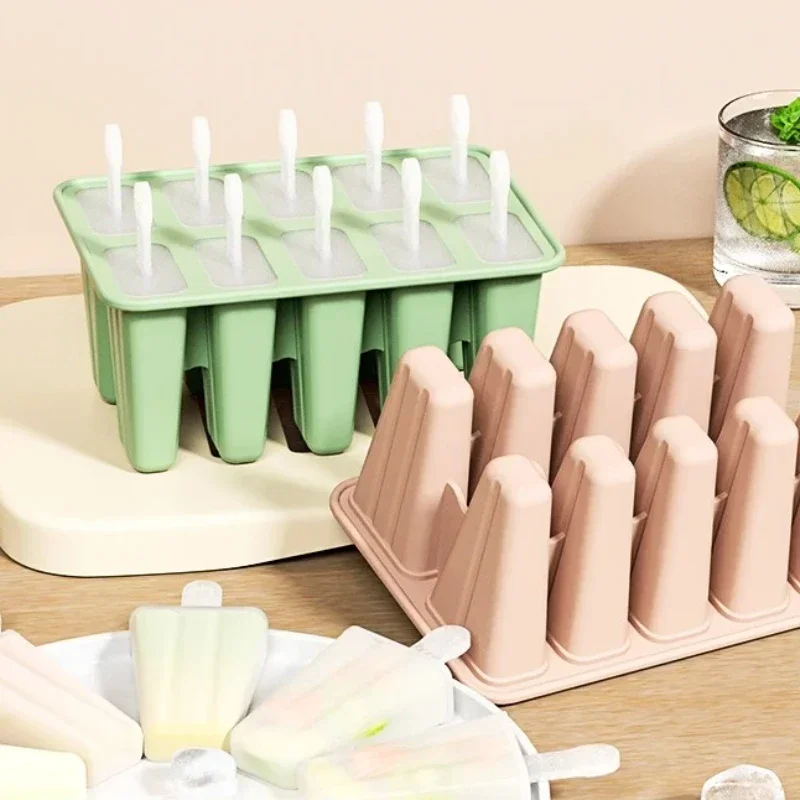 Popsicle Molds Silicone 10 Cavity Popsicle Trays Freezer,Homemade Ice Cream Molds,Large Ice Pop Maker,Reusable Ice Lolly Mould