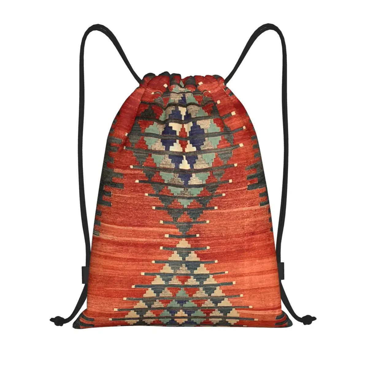 Turkish Ethnic Kilim Diamond Drawstring Backpack Sport Sackpack Foldable Vintage Boho Bohemian Persian Tribal Shopping Bag Sack