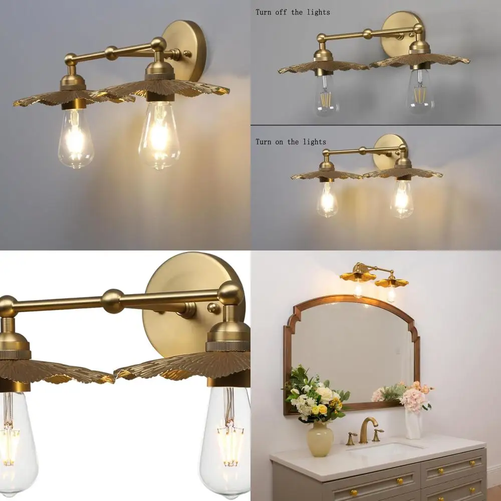 

Antique Brass Hammered Lotus Leaf Wall Sconces, Two-Light Indoor Fixture for Bathroom, Bedroom, Kitchen