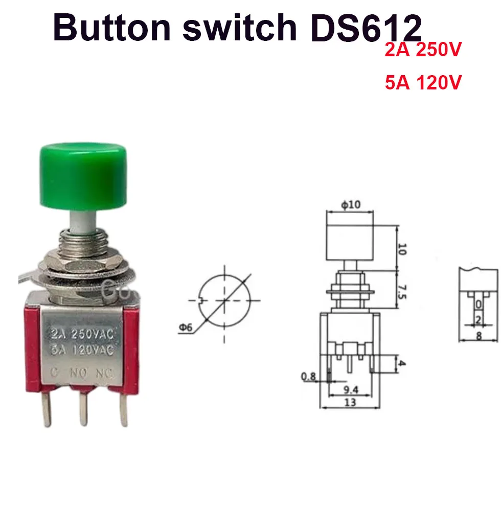 6mm Switch DS-612 red head with hood 3-pin reset button normally open and closed MTS-102 PS-102