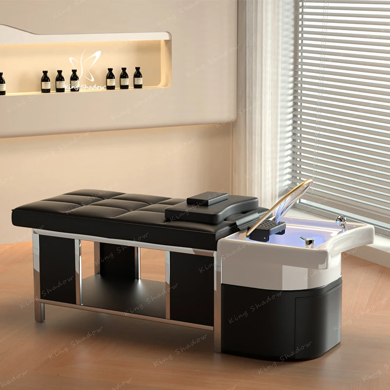 

2025 Hair Salon Furniture Back Washing Unit Salon Ceramic Basin Beauty Shampoo Chair Shampoo Bed
