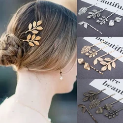 5PCS Fashion Alloy Vintage Hair Clip Feather Leaf Shape Barrette Metal Hairpins For Women Girls Hair Style Jewelry Accessories